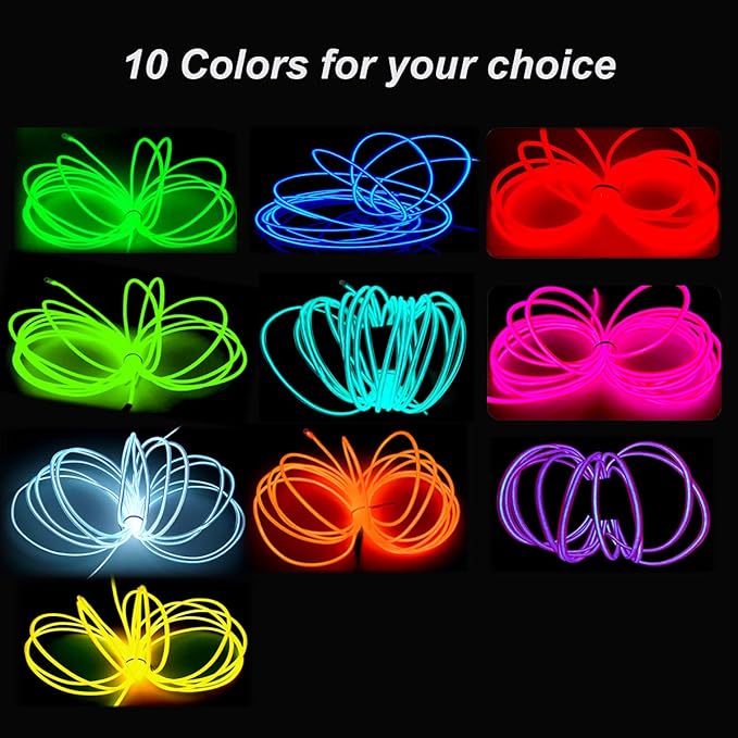 MaxLax EL Wire Yellow, 16.4ft/5m Portable Battery Pack Neon Light Strip 360° Cuttable Glowing Rope Lights for Parties, Halloween, DIY Decoration