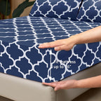 Mejoroom Queen Bed Sheet Set - Super Soft Brushed Microfiber 1800 Thread Count Queen Sheets with 16 inch Deep Pocket - Wrinkle Free - 4 Piece(Queen, Navy Quatrefoil with White Pattern)