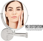 OVENTE 9" Wall Mounted Makeup Mirror with 1X/10X Magnification, Double Sided Magnifying Round Bathroom Vanity Mirror, 360° Swivel Design, Extendable and Folding Arm, Polished Chrome MNLFW90CH1X10X