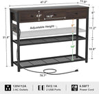Ecoprsio 47'' Entryway Table with Outlets and USB Ports, Console Table with 3 Drawers, Sofa Table Narrow Long with Storage Shelves for Living Room, Couch, Hallway, Foyer, Black Walnut Finish