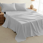 DREAMCARE Full Size Sheets – 4 pcs Cooling Sheets – up to 21” Deep Full Sheet Set – Hotel Luxury Sheets & Pillowcases – Superior Softness 100% Fine Microfiber with Side Pocket – Light Gray
