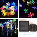 Solar Christmas String Lights Outdoor Waterproof 36ft 60 LED 8 Modes Solar Fairy Snowflake Powered String Lights for Garden Patio Yard Home Christmas Tree Parties(Snowflake-Multicolor-60LED)