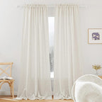 RYB HOME Natural Linen Blend Curtains - Semi Sheer Privacy Window Drapes, Soft Breathable Vintage Light Filtering Sheer Curtains 108 Inches Long for Sliding Door Bedroom, W 52 x L 108, 2 Pcs, Linen