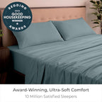 Mellanni California King Sheets Set - 4 PC Iconic Collection Bedding - Hotel Luxury, Extra Soft, Cooling Bed Sheets - Wrinkle, Fade, Stain Resistant (Cal King, Spa Blue)