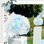 Zeyune 200 Pcs Hydrangea Artificial Flowers, Silk Flower Heads with Stems, Fake Hydrangea Bouquet for Wedding Arch Centerpiece DIY Floral Home Decoration (White and Blue)