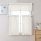 Chyhomenyc Sheer Ivory Valances for Windows 2 Pack, Small Window Curtains for Living Room Bathroom Cafe Laundry Basement, Modern Top Dual Rod Pocket Voile Curtain, 42W x 18L inches, Ivory