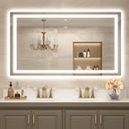 USHOWER LED Bathroom Mirror 55x30 Inch with Lights - Frameless Tempered Glass LED Backlit Lighted Mirror for Bathroom Vanity with Anti-Fog, 3 Colors Dimmable, Memory Function, Wall-Mounted