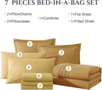Monbix Full Comforter Set - 7 Pieces Desert Yellow Bed in a Bag Full Size Bedding Sets with Comforters, All Seasons Down Alternative Comforter with Sheets,Pillowcases & Shams