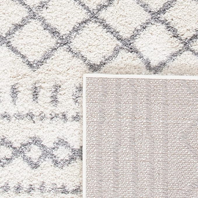 SAFAVIEH Arizona Shag Collection Runner Rug - 2'3" x 12', Ivory & Grey, Moroccan Design, Non-Shedding & Easy Care, 1.6-inch Thick Ideal for High Traffic Areas in Living Room, Bedroom (ASG741F)