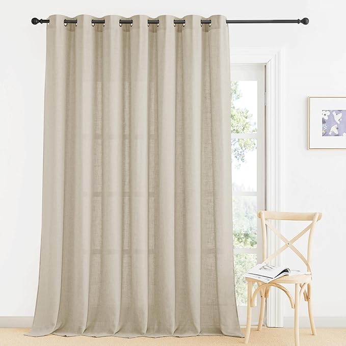RYB HOME Sheer White Curtains - Natural Linen Semi Sheer Curtains Grommet Privacy Protection for Bedroom Living Room Large Window Decor, 100 x 108 inch Long, Beige