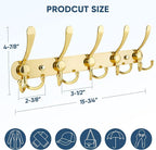 TICONN Wall Mounted Coat Rack, Five Heavy Duty Tri Hooks All Metal Construction for Jacket Coat Hat in Mudroom Entryway (Gold, 2-Pack)