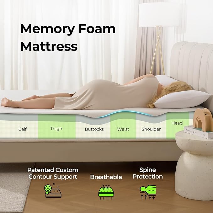 Rolanstar 10 Inch Full Mattress Gel Memory for Cool Sleep & Pressure Relief, Medium Firm Feel, CertiPUR-US Certified, Mattress in a Box, White