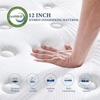 Coolvie Queen Mattress 12 Inch Queen Size Mattresses in A Box Hybrid Mattress Individual Pocket Springs Mattresses with Memory Foam Layer Medium Firm Provide Motion Isolation & Cool Sleep