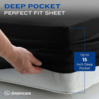 DREAMCARE Queen Size Sheets - Cooling Bed Sheets - 4pcs Set - up to 15" Deep Pocket Queen Sheet Set - Sheets Queen Size Bed - Soft & Long Lasting 100% Fine Brushed Polyester with Side Pocket - Black