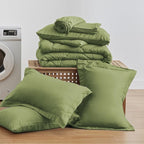 Love's cabin California King Comforter Set Olive Green, 7 Pieces California King Bed in a Bag, All Season Bedding Sets with 1 Comforter, 1 Flat Sheet, 1 Fitted Sheet, 2 Pillowcase and 2 Pillow Sham
