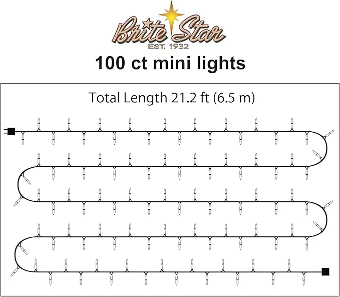 Brite Star 100 Count Mini String Christmas Lights, Clear - 22 feet Indoor/Outdoor Christmas Tree Lights with White Wire