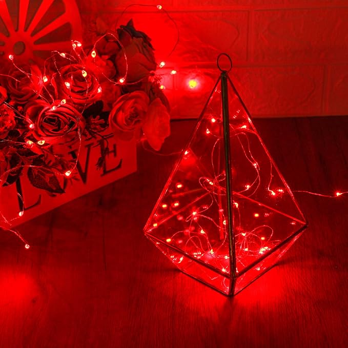 XINKAITE String Lights, 10FT/3M Red LED, Waterproof, Indoor/Outdoor, Battery Operated, 30 Super Bright Bulbs, Perfect for Holidays & Parties