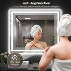 48"X32" LED Bathroom Mirror with Front Lights and Backlit, Anti-Fog, Dimmable, Shatter-Proof Tempered Glass, Lighted Bathroom Vanity Mirror for Wall with 3 Colors, Memory Function