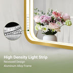 55x32 Inch LED Bathroom Mirror with Lights, Gold Metal Framed LED Mirror for Bathroom, 3 Colors and Stepless Dimmable Wall Mounted Lighted Bathroom Vanity Mirror, Anti-Fog, Memory