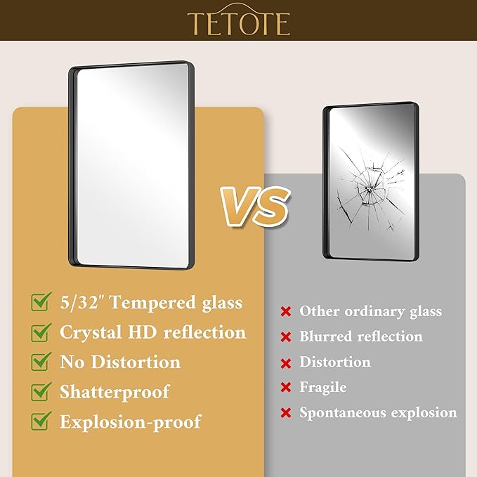 TETOTE 72 x 36 Black Vanity Mirror Large Black Mirror for Living Room Matte Metal Frame, Tempered Glass, Modern Farmhouse Wall Mounted Mirror for Decorative(Horizontal/Vertical)
