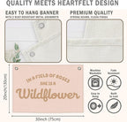Pink Girls Kids Banner Canvas, Preppy Girly Toddler Room Decor, Inspirational She Is A Wildflower Hanging Flag Sign, Nursery Wall Tapestry Art for Baby Shower Playroom Bedroom Decor 20x30in