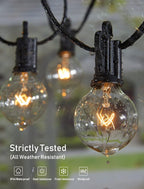 Brightown Outdoor String Lights 25FT G40 Globe Patio Lights with 27 Edison Glass Bulbs(2 Spare), Waterproof Connectable Hanging Light for Backyard Porch Balcony Party Decor, E12 Socket Base, Black