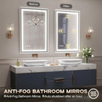 LED Bathroom Mirror, 24“x36“ Lighted Bathroom Mirror with Metal Framed, Extremely Bright LED Mirror for Bathroom, 3 Colors Dimmable, Anti-Fog, Memory, Wall Mounted Lighted Vanity Mirror
