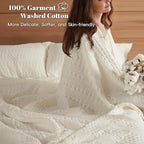 PHF 100% Cotton Waffle Weave Blanket King Size for Bed, Soft Lightweight & Breathable, All-Season Comfort, Luxury Aesthetic Woven Bedding for Home Decor, 108"x90", Ivory