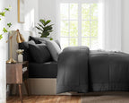 CozyLux Twin Comforter Set with Sheets Dark Grey, 5 Pieces Bed in a Bag, Dark Gray Comforter Twin Size, All Season Bedding Set with Stitch Quilted Comforter, Flat Sheet, Fitted Sheet, Pillowcases
