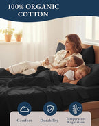 LANE LINEN 100% Organic Cotton Bed Sheets King Size, Soft & Comfy Fully Elasticized Percale Bedding Sheets & Pillowcase Set, Low Pilling Machine Washable King Sheet- Black Sheets