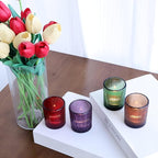 VOHO 24pcs Multicolor Tealight Candle Holder, Vintage Ribbed Tea Light Candle Holder Glass for Room Decor, 4 Color Votive Candle Holders for Table Centerpiece(Green/Red/Purple/Amber)