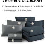 Monbix Full Size Comforter Set, Navy Blue Bedding Comforter for Full Size Bed Set Reversible, Bedding Sets Full 7 Pieces, Cationic Dyeing Bed in a Bag with Comforter, Sheets, Pillowcases & Shams