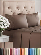 Cal King Size 4 Piece Sheet Set - Comfy Breathable & Cooling Bed Sheets Set - Hotel Luxury Bedding for Women, Men, Kids, Teens, Boys & Girls - Deep Pockets, Ultra-Soft, Wrinkle Free - Oeko-Tex - Brown