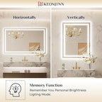 Keonjinn LED Bath Mirror 40” x 36” with Frontlit and Backlit, Stepless 3 Colors Temperature & Dimmable Vanity Mirror, UL Listed LED Driver, Double Light Strips, Anti-Fog Wall Mirror with Lights