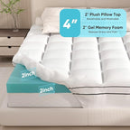 Memory Foam Mattress Topper King Size, Dual Layer 4 Inch Mattress Pad,2 Inch Gel Memory Foam Plus 2 Inch Pillow Top Cover with 8-21 Inch Deep Pocket