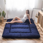 MAXYOYO Japanese Floor Mattress Futon Mattress, Thicken Tatami Mat Sleeping Pad Foldable Roll Up Mattress Boys Girls Dormitory Mattress Pad Kids Floor Lounger Pillow Bed, Navy, Full