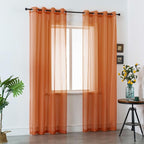 DUALIFE Burnt Orange Sheer Curtains 96 Inch Length for Bedroom 2 Panels Elegant Terracotta Grommet Top Drapes Sheer Curtain Panels for Living Room 52x96 Inches 8 FT Rust Red