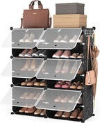 ROJASOP Portable Shoe Rack Organizer 6-Tier Shoe Cabinet 24-Pair shoe Storage Expandable Free Standing Stackable Space Shoe Rack with 2 exclusive Versatile Hooks for Bedroom Black