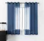 DUALIFE Navy Indigo Blue 54 Inches Sheer Curtains for Bathroom Small Windows with Grommet Semi Voile Drapes for Boys Room Kids Bedroom 52 x 54 Inch Length Set of 2 Panels Dark Blue