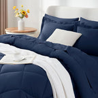 CozyLux King Size Comforter Set Navy Blue - 7 Pieces Bed in a Bag King, Luxury Soft Bed Set for All Seasons, Bedding Set with Down Alternative Comforter, Sheets, Pillowcases & Shams