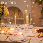 Glass Hurricane Candle Holder: 11.8" Tall Candlestick Holder with Cylinder Windproof Cover Clear Taper Candle Holders for Wedding Party Birthday Christmas Home Decor Set of 2