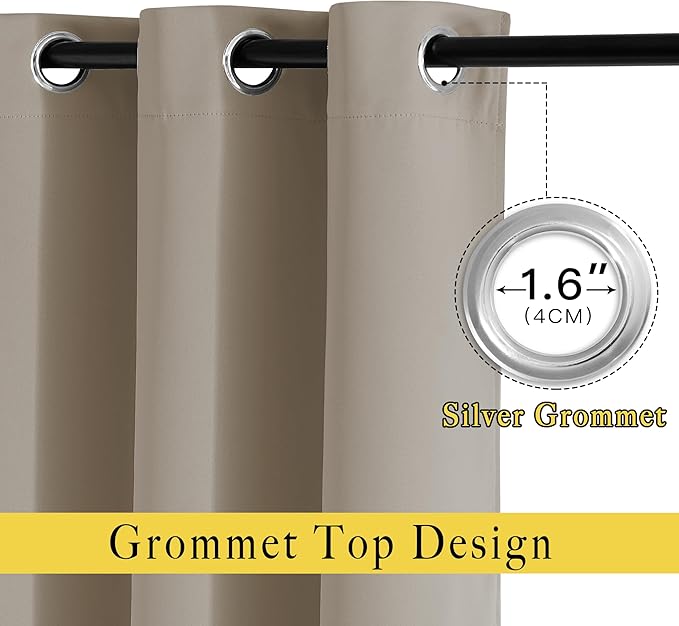 NICETOWN Taupe Blackout Curtains 2 Panels Set, Grommet Top Room Darkening Thermal Curtains Sound Reducing Window Treatments for Bedroom/Kid Room, Taupe, W46 x L63