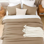 Litanika Comforters Taupe Super King Plus Size, 3 Pieces Lightweight Solid Bedding Set & Collections, All Season Fluffy Bed Set (128x120In Comforter & 2 Pillowcases)