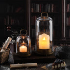 5" & 4" Wide Versatile Metal Candle Holder with Handmade Sturdy Glass Dome in Brass for Pillar Candle & Plants, 5.1" xH11.8 4" xH7.5, Industrial, Farmhouse, Shabby Chic. (2, Brass, Large & Small)