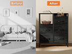 Furnulem 5 Drawer Black Dressers for Bedroom 2 Tier Shelf Storage Small Fabric Dresser for Closet Sturdy Metal Frame Modern Style Storage Cabinets Organization Units for Hallway Rooms
