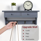 Emfogo Coat Hooks Wall Mounted, Rustic Wood Coat Rack Wall Mount Shelf with Hooks, Farmhouse Wall Coat Rack with Shelf & Coat Hook for Entryway, Mudroom, Bedroom, Kitchen, Bathroom (Gray)