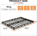 EMODA King Size Box Spring 4 Inch Heavy Duty Bed Base Metal Mattress Foundation with Fabric Cover, 3000LBS Max Weight Capacity, Noise Free, Easy Assembly