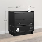 Prepac Simply Modern Nightstand Bedside Table, Black Nightstand for Bedroom, End Table with 3 Drawers 26.5" W x 26.75" H x 16" D