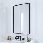 VocalStar Black Bathroom Mirror for Wall, 24 x 36 Inch Rounded Rectangle Metal Framed Bathroom Wall Vanity Mirror Farmhouse, 1/4-inch Shatterproof Glass | Ultra-Flush Hanging