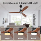 Obabala 52 Inch Ceiling Fans with Lights and Remote Control-Outdoor Ceiling Fan with Light 3 Walnut Wood Blade for Bedroom Living Room Indoor Farmhouse Patio, Reversible Noiseless DC Motor